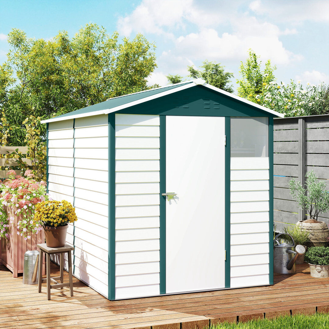 Outsunny Arlyss 9 x 6FT Metal Garden Shed with Lockable Door and Window Green Green;White 193cm W X 271cm D X 208cm H