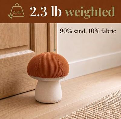 Evideco Rust Mushroom Door Stop, Sand Filled Weighted Corduroy Doorstop - 7x7x8.6