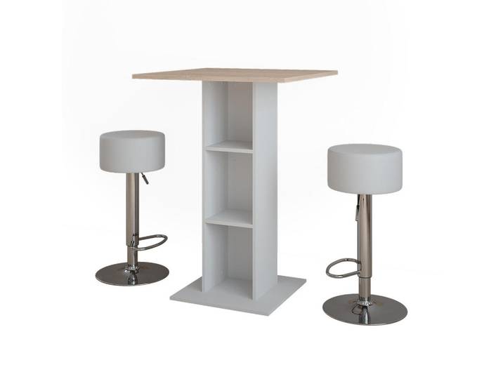 Vicco Bartisch-Set Repose Weiß/Sonoma 75 x 75 cm mit 2 Barhockern, Weiß, Sonoma Eiche, Holzwerkstoff, Rechteckig, 75x106x75 cm, Esszimmer, Barmöbel, Bartisch