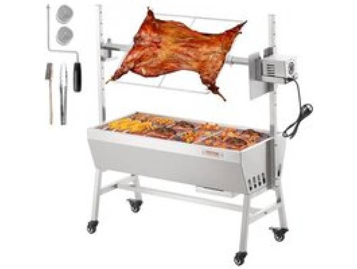 VEVOR Barbecue à Charbon Charge 61 kg, Rôtissoire avec Tournebroche Électrique 94,4 cm Moteur 42 W, Grill Rotatif Électrique en Acier Inoxydable, avec Roues Verrouillables pour Agneau Cochon Poulet