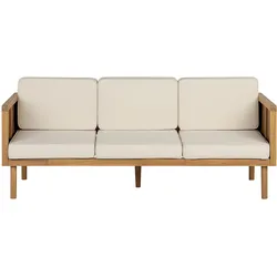 GARTENSOFA 3-Sitzer Akazienholz hellbraun Auflagen creme Baratti