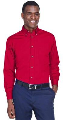 Harriton M500 Men's Easy Blend Twill Shirt in Red size Medium   Cotton/Polyester
