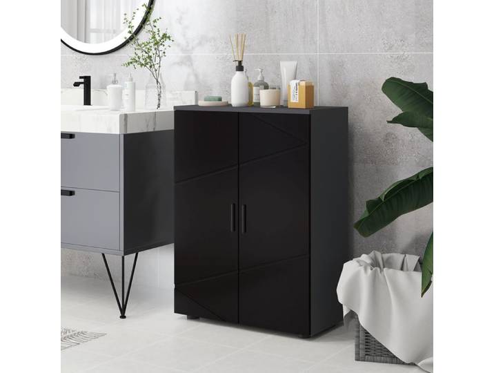 Zitty meuble de salle de bain noir brillant armoire de salle de bain à 2 portes 60x30x82cm bois
