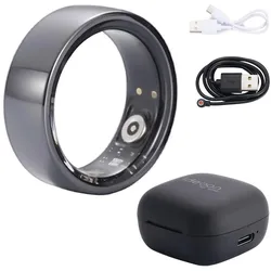Ideoon Smart-Ring, schwarz, Keramik, inkl. Ladebox, Grösse 63 (63, Schwarz), Smart Ring, Schwarz