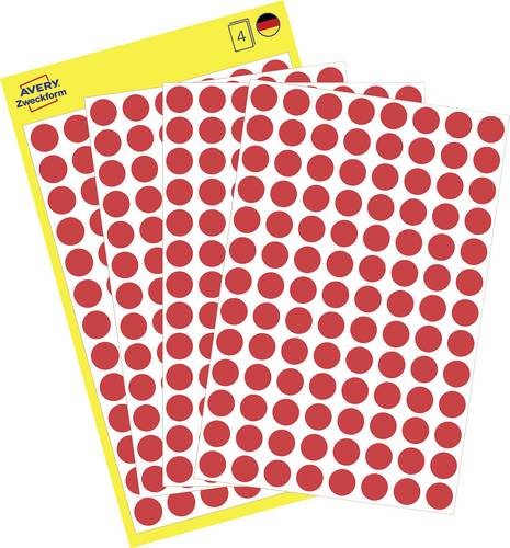 Avery-Zweckform 3010 Markierungspunkte Etiketten Ø 8mm Rot 416 St. Permanent haftend Papier