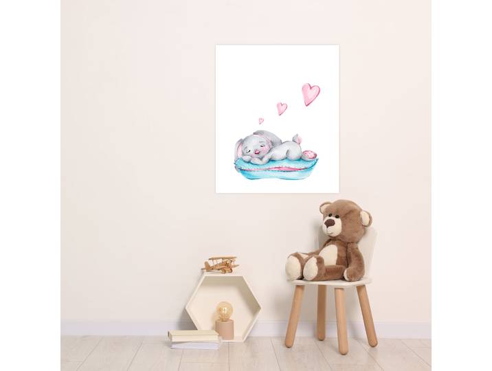 Bild mit Rahmen LÜTTENHÜTT oder Poster, Schlafender Hase mit Herzen , bunt (farbe bild(er): bunt), B:50cm H:70cm T:0,2cm, Papier, Bilder, Bild mit Rahmen, HD Premium Druck