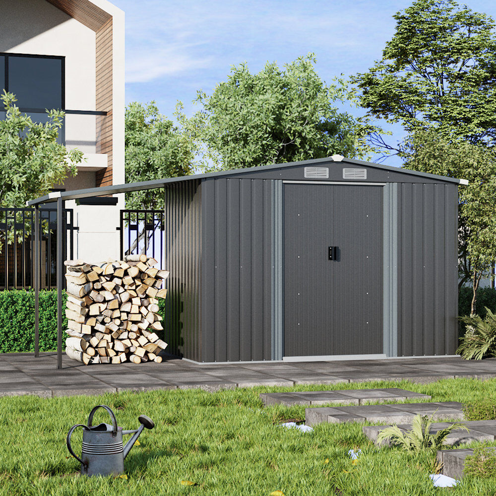 Garden Sanctuary Dark Grey Garden Storage Shed Gray 358cm W X 124cm D X 178cm H