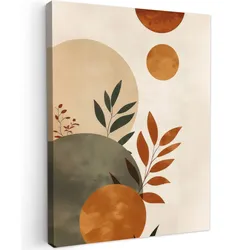 LEINWANDBILD Formen - Rund - Blätter - Beige Wandbild Wohnzimmer 60x80 cm