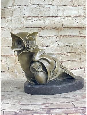 Bronzhaus Signed Barye Owl Bird Bronze Sculpture Figurine Marble Base Art Deco Hotcast Art