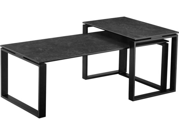 Hom`in Couchtischset, Schwarz, Dunkelgrau, Metall, Glas, Keramik, 2-teilig, rechteckig, eckig, rostfrei, Wohnzimmer, Wohnzimmertische, Couchtische, Couchtische Glas