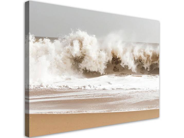 Feeby Leinwandbild Strand Meer raue Wellen Natur 120x80cm, Beige, Landschaft/Berg, Rechteckig, 120x80 cm, Bilder & Rahmen, Bilder, Leinwandbilder