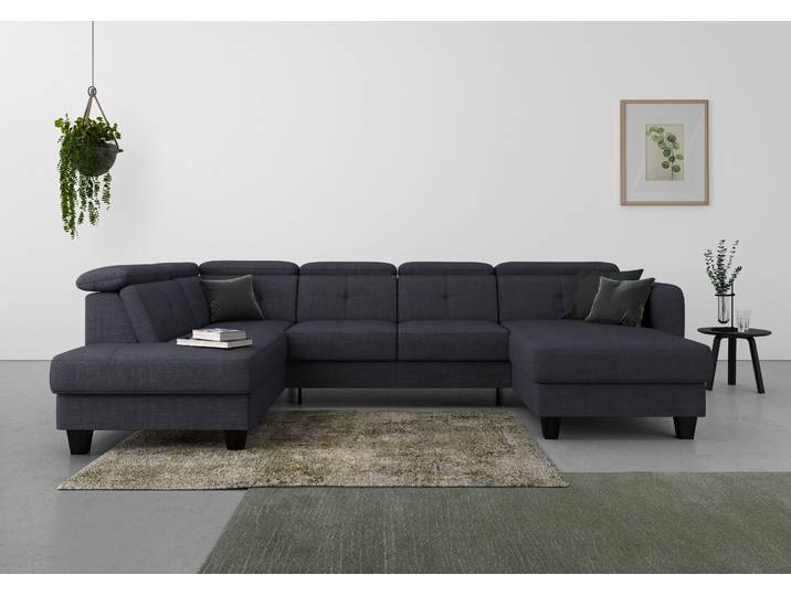 Wohnlandschaft, Struktur weich, Blau, 321×195 cm, Mit Bettfunktion & Bettkasten, SIT & MORE Belluci