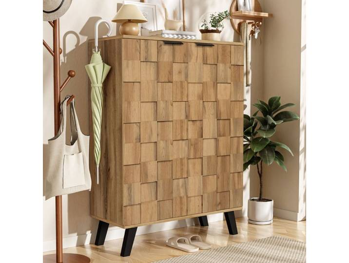 Buffet bas salon scandinave - grain de bois orné - charnières - MDF - 80 - 5x35x109 - naturel
