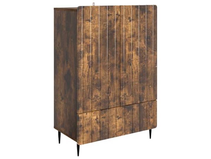 Sideboard aus Holzwerkstoff in Geräucherter Eiche, 66 x 34,5 x 97 cm Geräucherte Eiche Optik, 90°-Pendeltüren, Schubladen, Eisenbeine, pflegeleichte Oberfläche, vielseitig einsetzbar