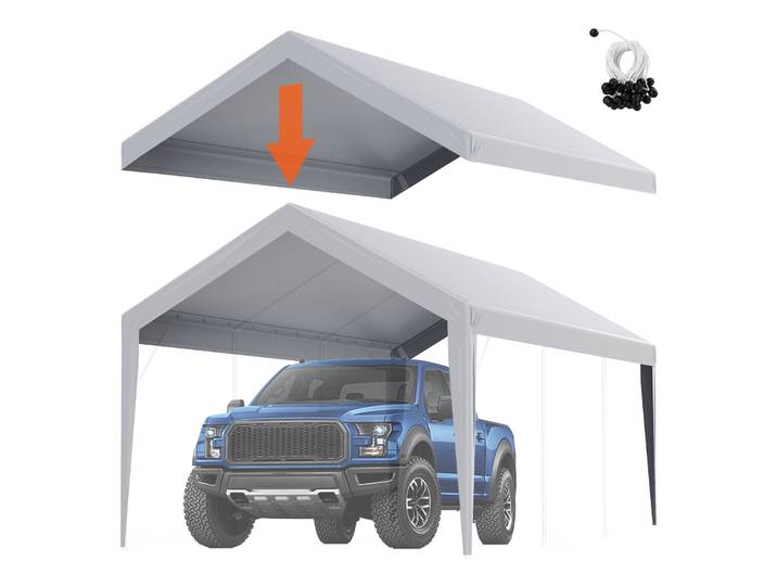 SucceBuy Bâche de remplacement pour abri de voiture, auvent de garage, tente de protection, bâche robuste, imperméable et anti-UV avec élastiques à boules
