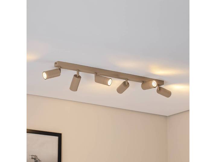 Deckenstrahler Link, beige, Länge 90 cm, 6-flg. Link Luminex, dimmbar, creme / amber, für Wohn- / Esszimmer, Metall, Modern, Strahler
