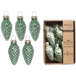 Christbaumschmuck Zapfen Glas H 4,5 cm 12 Stück grün matt/glänzend
