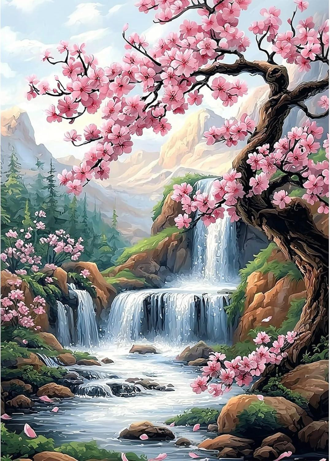 Diamond Painting Set Kersenbloesems Canvas Wanddecoratie voor Volwassenen 30 x 40 cm