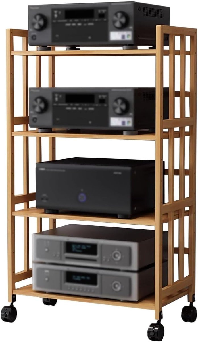 Stereokast Media Toren Bamboe - Audio Rack met Verstelbare Planken - Breedte: 70 cm
