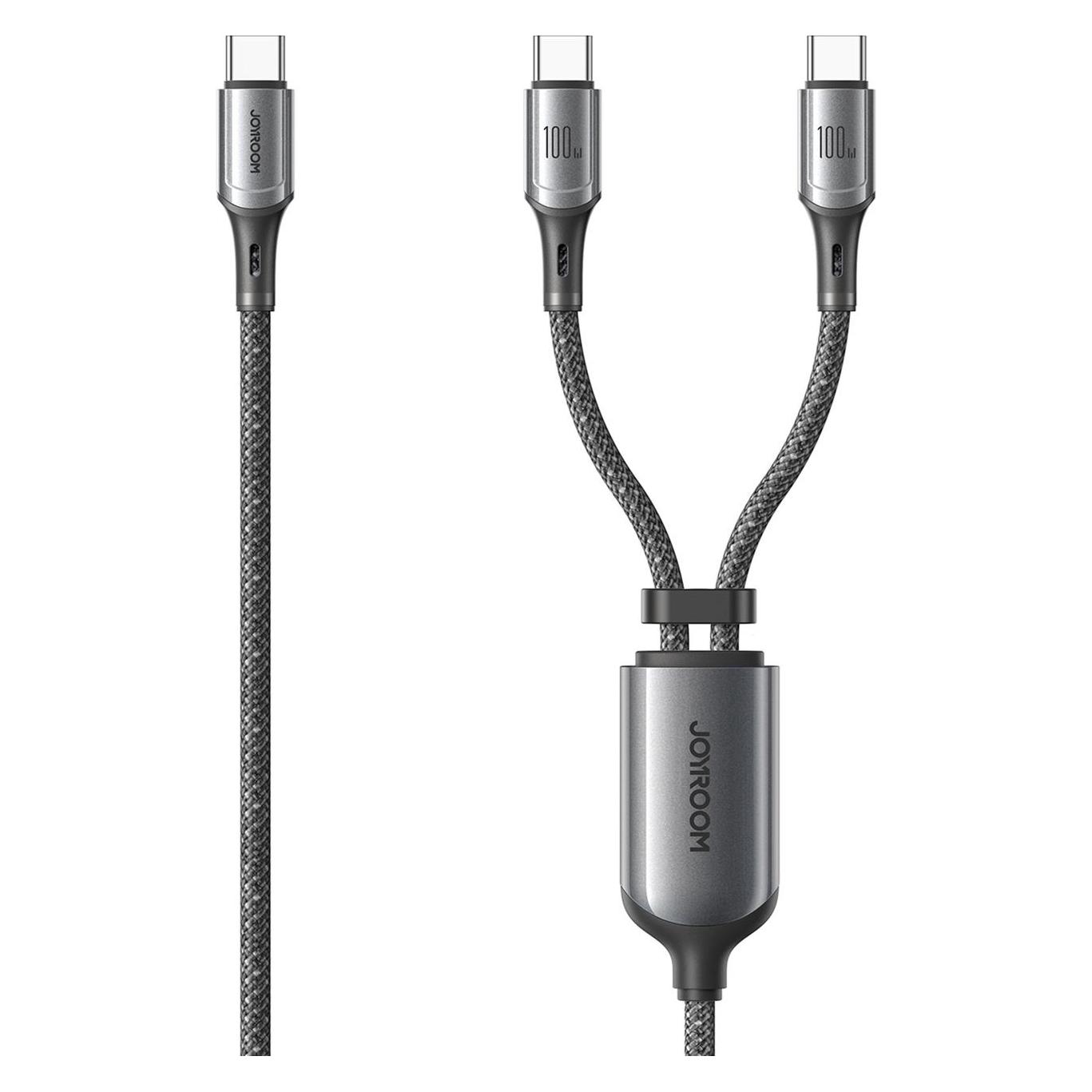 Joyroom S-A57 RapidX Series 100W 2-in-1 Fast Charging Data Cable (Type-C to Type-C+Type-C) 1.5m - Dark Gray (1.50 m, 100 W) (S-A57-Dark Gray-C-C-C)