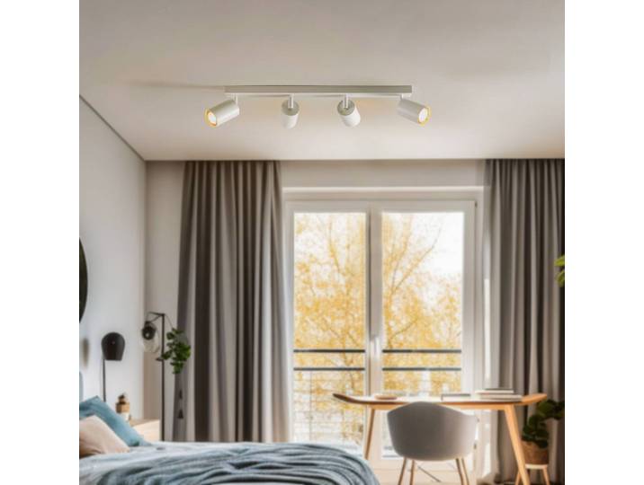 Deckenstrahler Zoom, 4-flammig, weiß, Metall, GU10 Zoom SIGMA, dimmbar, weiß / opal, für Wohn- / Esszimmer, Metall, Modern