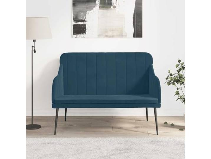 DFSQWRTYG Sitzbank Samt Bezug Metallgestell Blau 110x76x80 cm Gepolsterte Rückenlehne, Tiefe Sitzfläche, Stabile Konstruktion