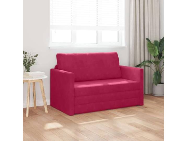 KTHLBRH Schlafsofa aus Samt, Weinrot, 124 x 71 x 78 cm Wandelbar, Gestell aus Metall und Sperrholz, abnehmbare Kissen, einfache Montage