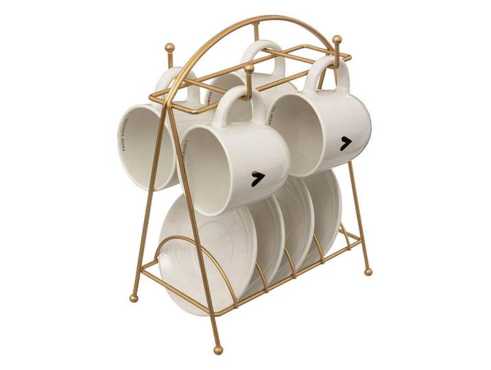 Secret de Gourmet Kaffeetasse Floral 170 ml, Beige, Keramik, 15x26x19.7 cm, Geschirr, Tassen, Tassen Sets