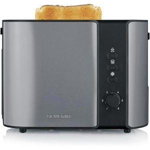 Severin Toaster AT 9573, mit 6 Röststufen & Auftaufunktion, grau, 800 W, Edelstahl, mit Brötchenaufsatz, für 2 Scheiben