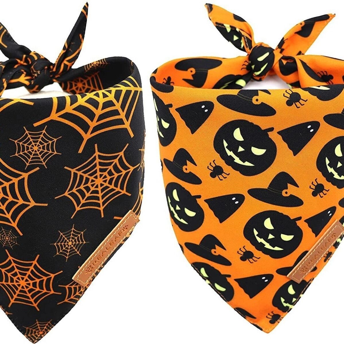 INF Doppellagiges Spinnennetz-Halloween-Halstuch für Haustiere (keine Lederetikette) – Polyester Hundebandana mit Kürbis, Geist