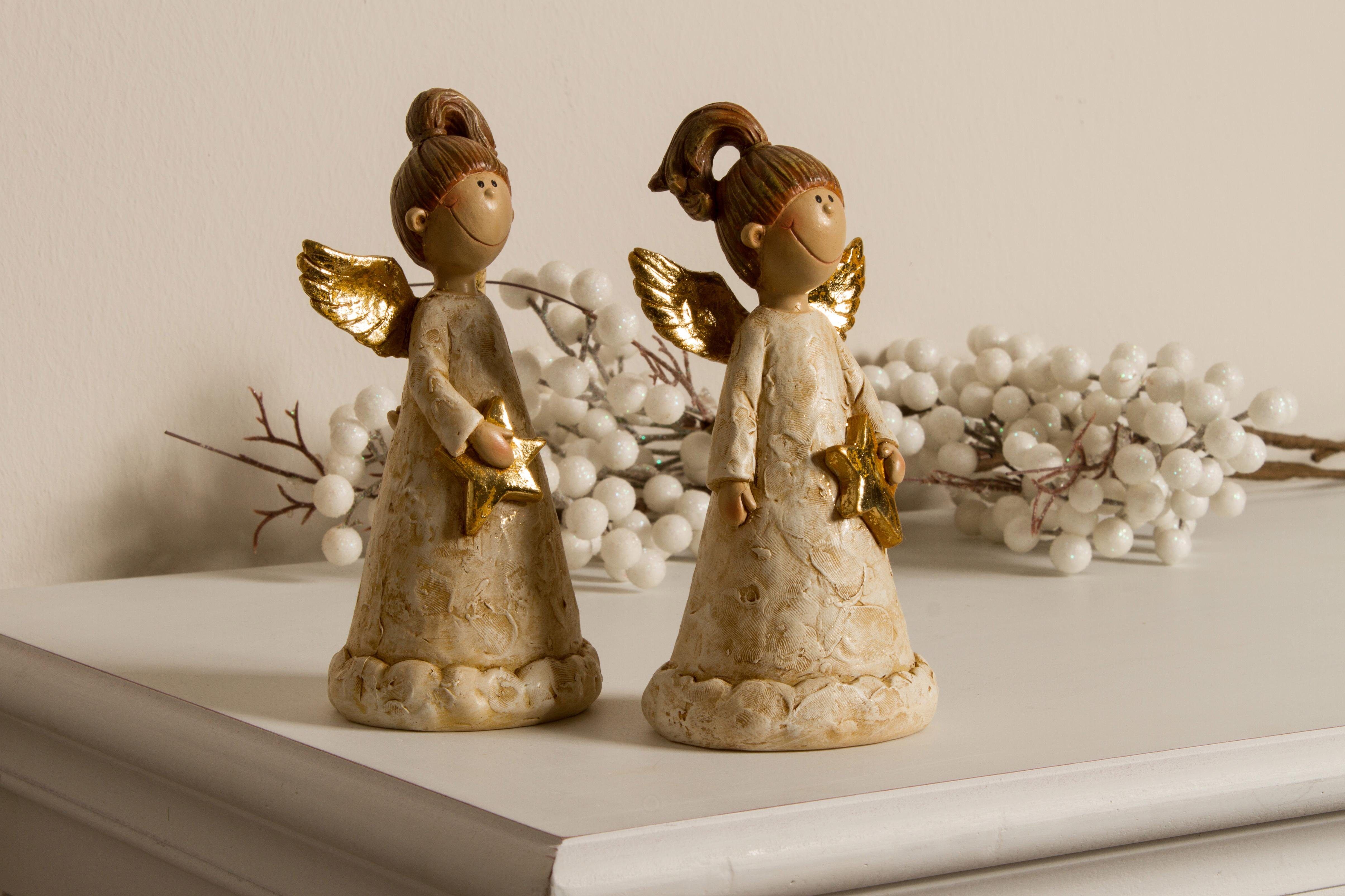 Engelfigur "Weihnachtsdeko", beige (beige, goldfarben), H:15cm, Polyresin (Kunststein), MYFLAIR MÖBEL & ACCESSOIRES, Dekofiguren, Engelfigur, goldfarben dekoriert
