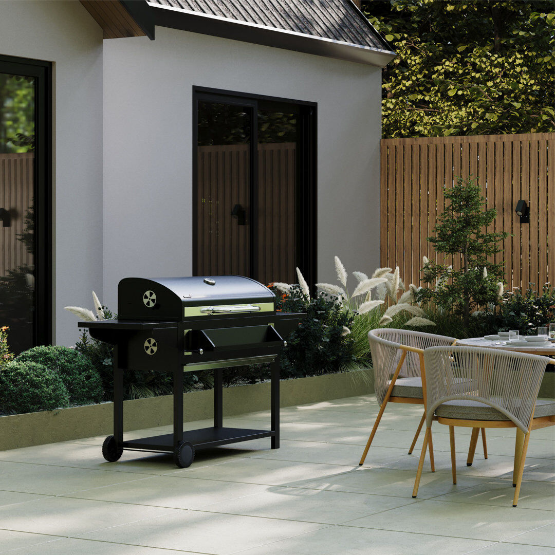 Charles Bentley 164cm W Barrel Charcoal Grill Black 92cm W