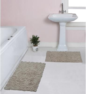 Home Weavers Inc "Bell Flower Collection 100% Cotton Bath Carpet Non-Slip 2 Piece Bath Carpet set, Bath rug- 21""x34"", Bathroom Rug- 24""x40"""