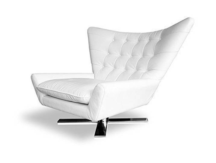 NEUERRAUM Drehbarer Ohrensessel Fernsehsessel Armlehnsessel Lounge Sessel. Rinderleder Reinweiß.