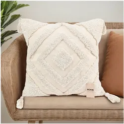 HOME DELUXE Getufteter Kissenbezug JARA Raute mit Pompoms - Creme