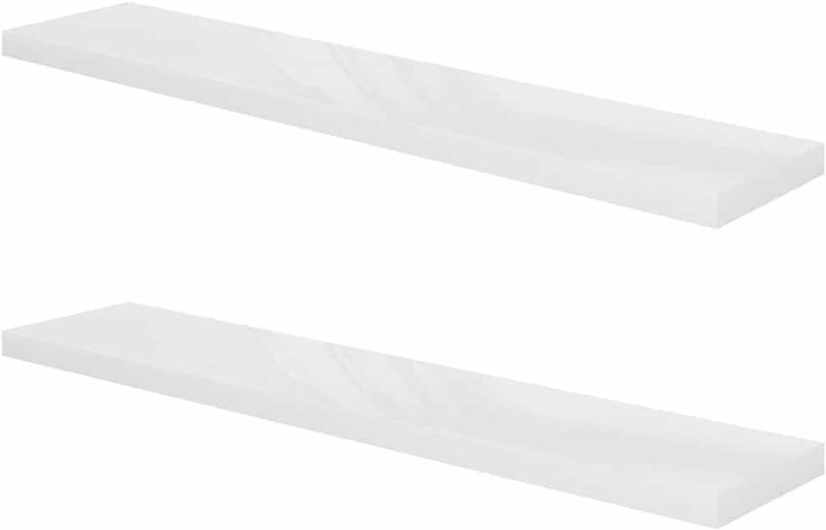 Zwevende wandrek set in hoogglans wit met onzichtbaar ophangsysteem, lengte: 120 cm