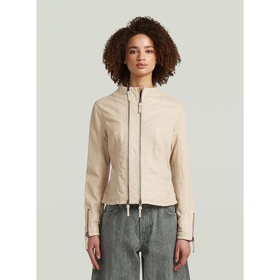 Lederjacke G-STAR "Lynn Leather Biker-Jacke", Damen, Gr. L, beige (cream), Obermaterial: 100% Leder, Jacken