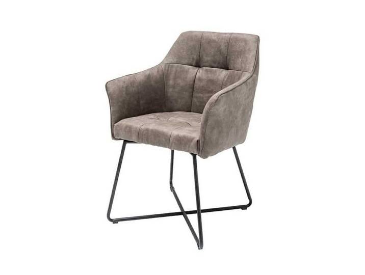 Licht-Erlebnisse Esszimmerstuhl CLYDE, Samt Metall in Taupe Schwarz mit Armlehne Design Polsterstuhl
