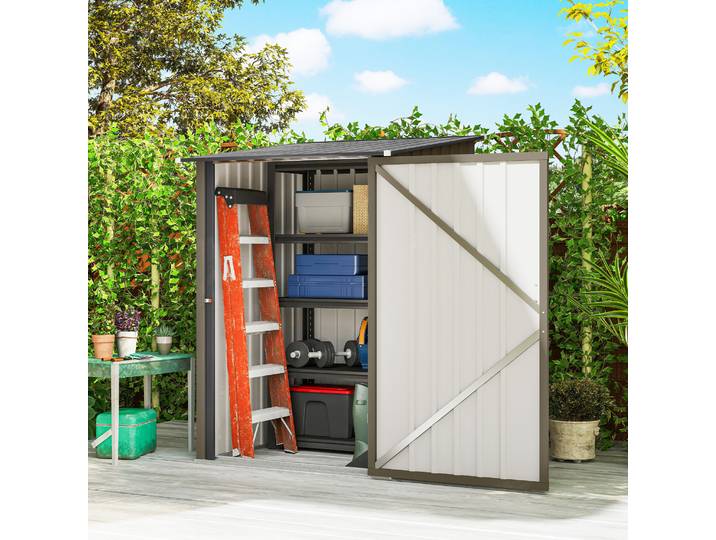 Outsunny Abri Rangement Acier 100x104x160cm Marron Gris