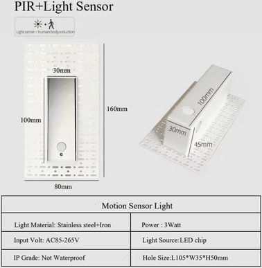 Inspire Curations Frameless 3W Motion Sensor LED Step Light 160mm Sensor Light 3w white Light 6000k white
