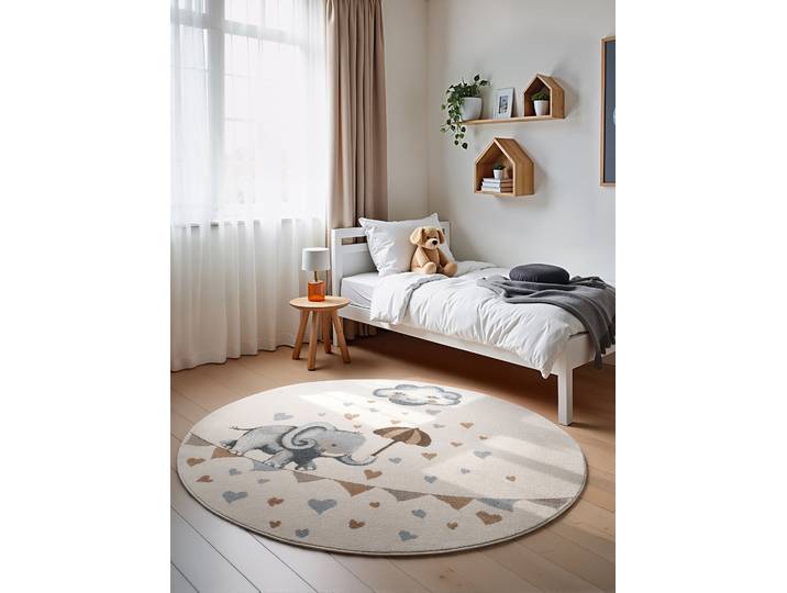 Kinderteppich Elephant Rainy Ø 160cm Weiß