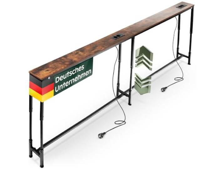 Vertena Kima Konsolentisch Schmal mit Steckdose, Console Table Höhenverstellbar, hinter Sofa Tisch für Wohnzimmer, Flur, Eingangsbereich Rustic Brown