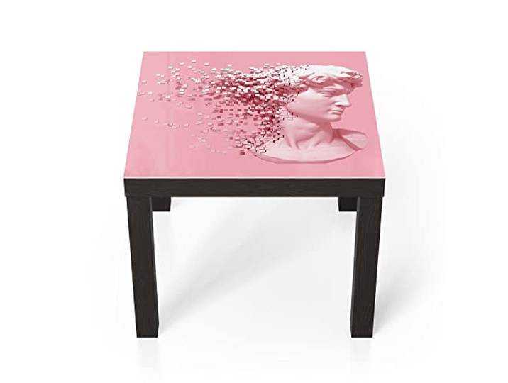 DEQORI Glastisch schwarz klein 55x55 cm Motiv Desintegrierter David ausgefallener Beistelltisch aus Glas Hochglanz Couchtisch fürs Wohnzimmer moderner Couch Tisch mit Design