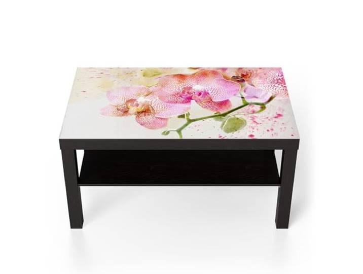 DEQORI Glastisch schwarz groß 90x50 cm Motiv Orchideenflüstern ausgefallener Beistelltisch aus Glas Hochglanz Couchtisch fürs Wohnzimmer moderner Couch Tisch mit Design