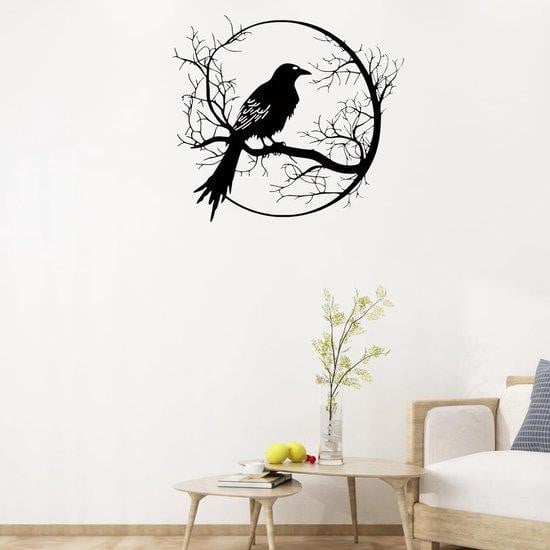 Benza Metalen wanddecoratie met vogel- en taksilhouetten, zwart, 30 x 26 cm