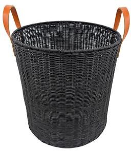 ARCILLA ELEMENTAL "Brown or Black Rattan Handmade Woven Decorative and Functional Storage Basket with Leather Handles - 16""W, 20""H"