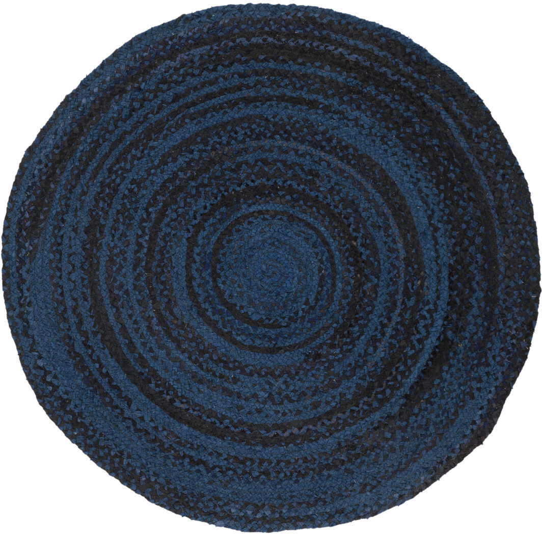 Bloomsbury Market Cotton Hand Woven Area Rug Navy / Black Round 122 cm