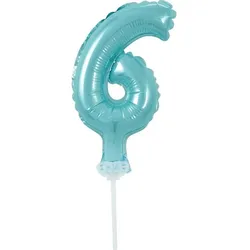 Kuchendeko Mini Folienballon hellblau Zahl 6