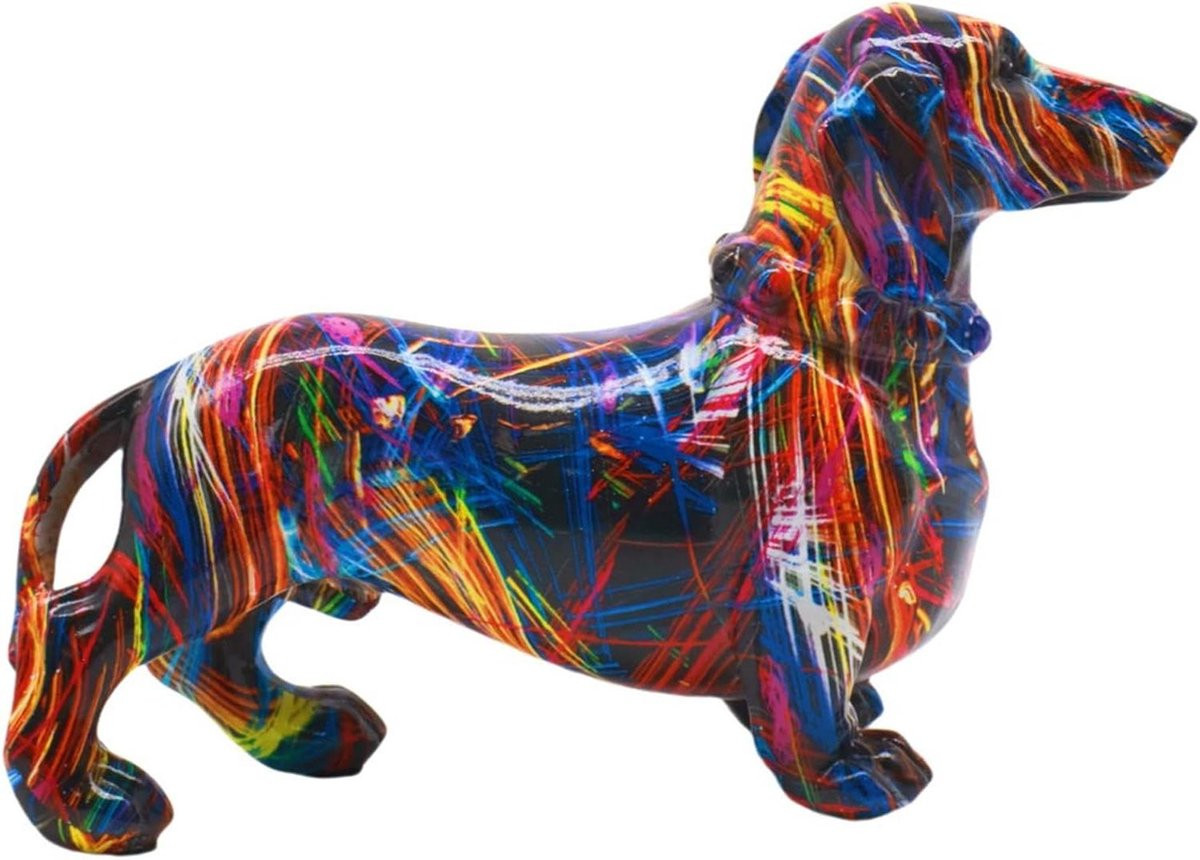 Handgemaakt Geometrisch Dachshund Hond Beeldje - Veelkleurig Bureau Decoratie - Lengte: 21 cm