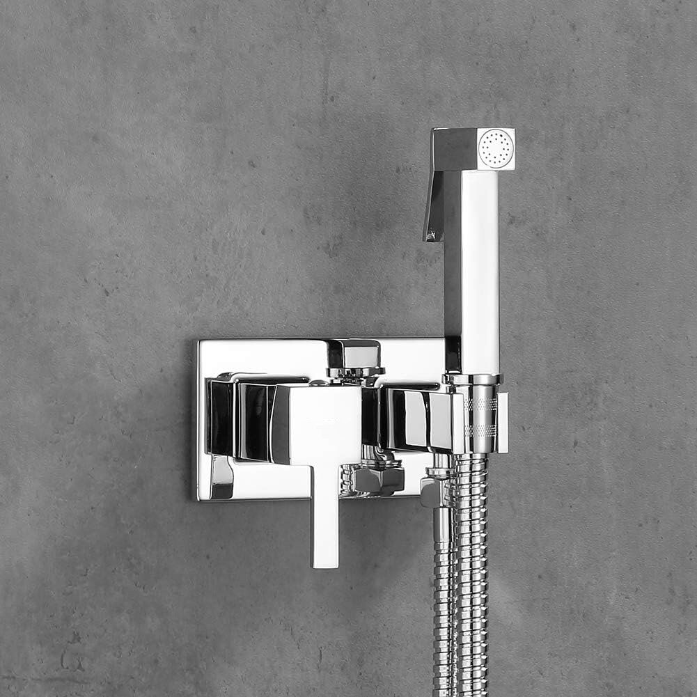 Ivy Bronx Concealed Hot And Cold Bidet Spray With Shattaf Sprayer, Hose Pipe, Chrome, Silver Silver 18cm H X 17cm D